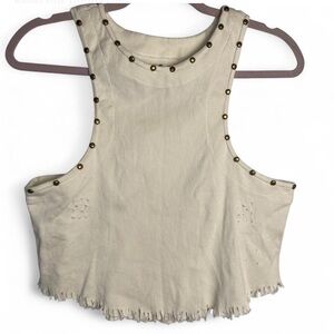 We The Free “Look Back At It” Studded Ribbed Ivory Crop Boho Tank Raw Hem-LRG